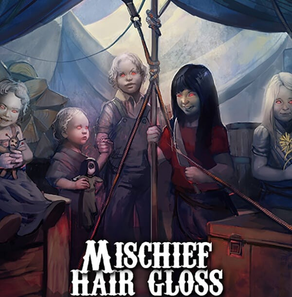 Illustration of children with different hairstyles inside a tent, with &