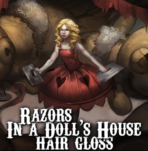 Illustration of a woman in a red dress with text &