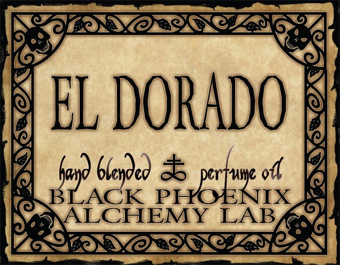 El Dorado perfume oil label with decorative border and text