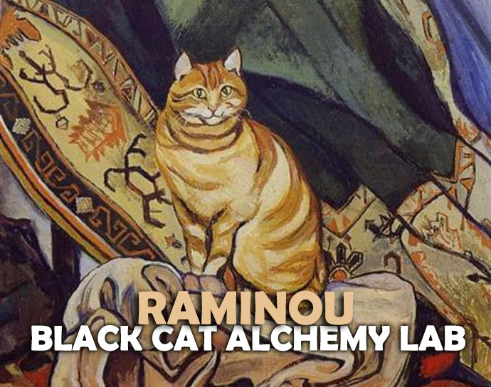 Cat in regal attire with decorative background, featuring &
