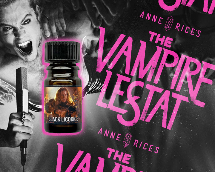 Black Licorice perfume oil bottle by Black Phoenix Alchemy Lab, The Vampire Lestat x Interview with the Vampire licensed fragrance, Anne Rice&