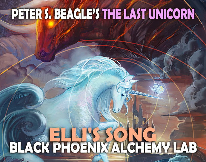 Cover of 'The Last Unicorn: Elli's Song' by Peter S. Beagle featuring a unicorn and dragon.
