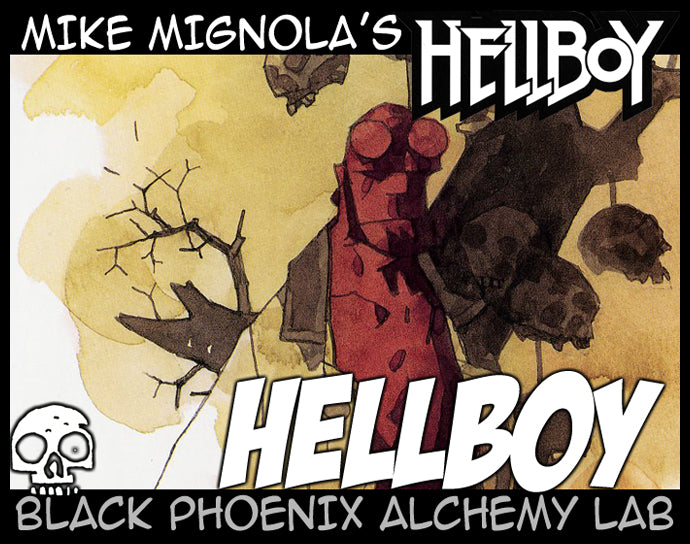 Comic book cover of Hellboy with stylized art and text