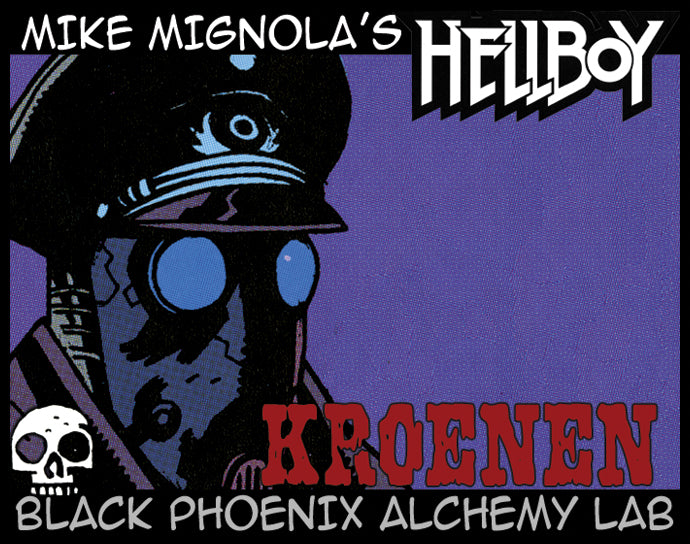 Comic book cover featuring Hellboy with text about Mike Mignola, Kroenen, and Black Phoenix Alchemy Lab.