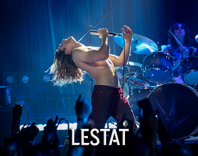 Lestat title card — Lestat de Lioncourt shirtless on stage — The Vampire Lestat x AMC, Interview with the Vampire Season 3
