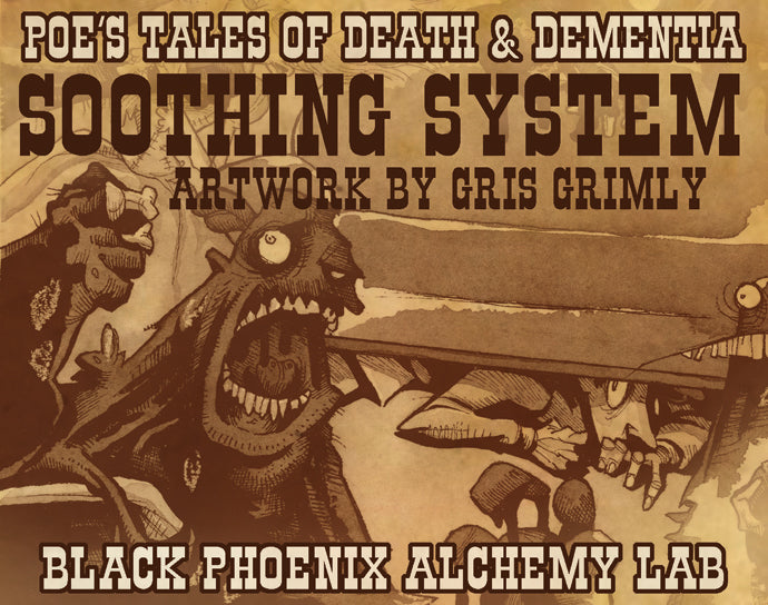 Illustration of a monstrous creature with text about Poe&