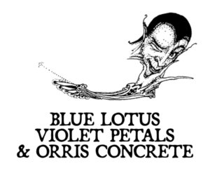 label image of blue lotus, violet petals, and orris concrete