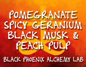 Pomegranate Spicy Geranium Black Musk and Peach Pulp Label Art