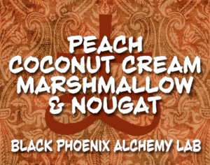 label that says peach coconut cream marshmallow and nougat