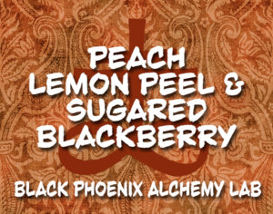 label that says peach lemon peel and sugared blackberry