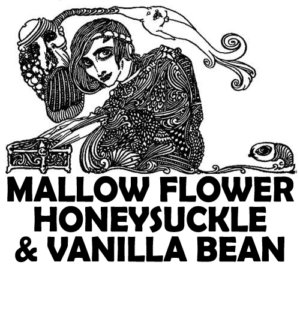 Text reads MALLOW FLOWER, HONEYSUCKLE, AND VANILLA BEAN