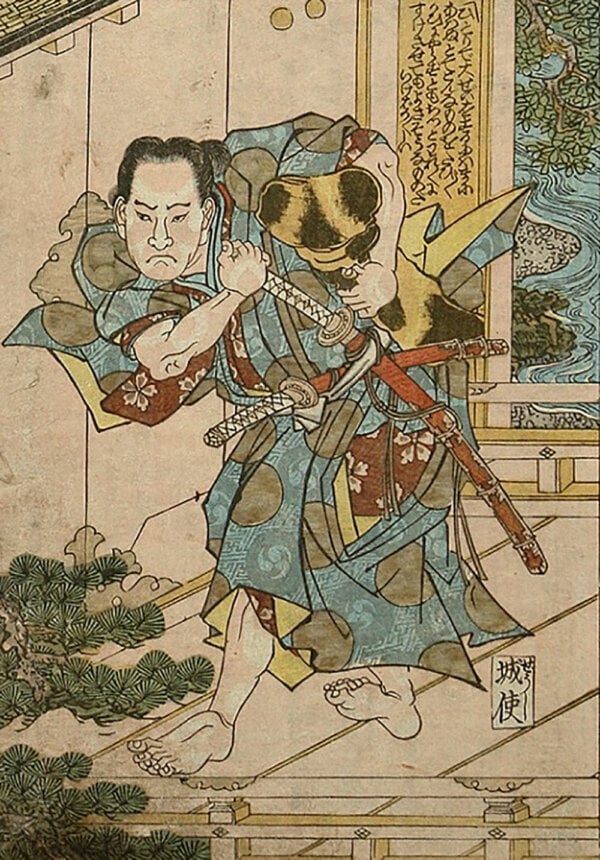 WARY SAMURAI WITH GIANT HARIGATA