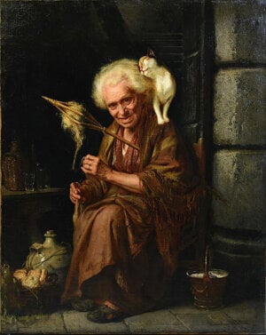 old woman with cat